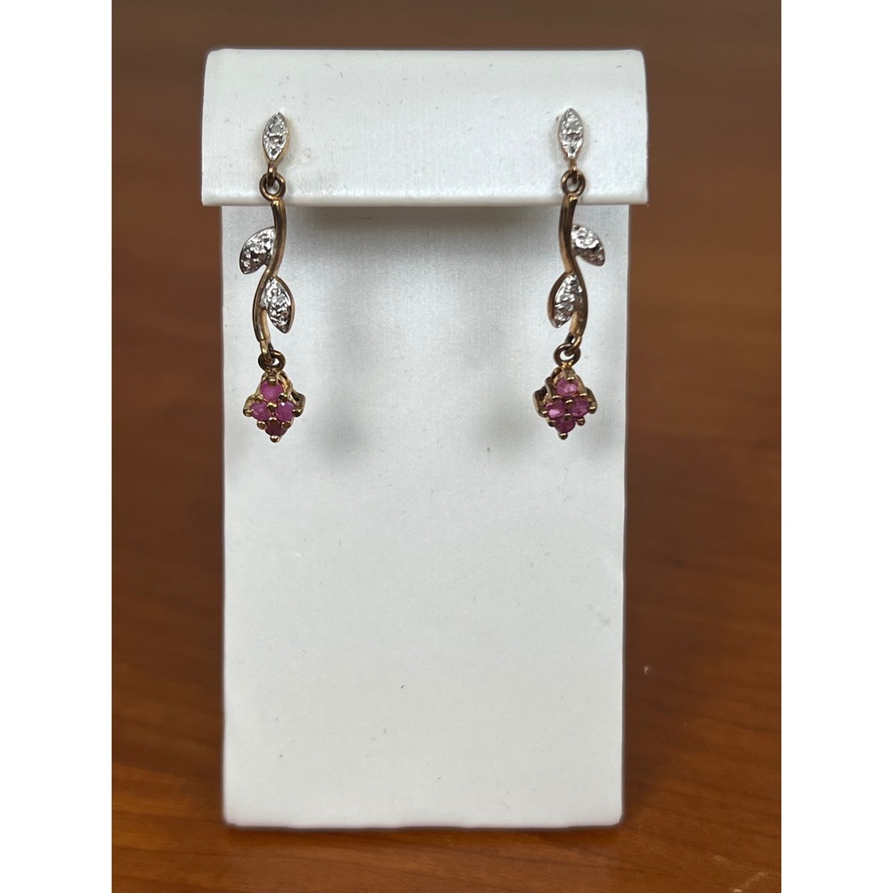 Sterling Silver 925 Garnet Flower Vine Drop Earrings Gold Tone Leaf Dangle Post